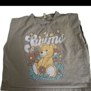 American Apparel Tan Tee with Bear and Floral Design Teddy Swims